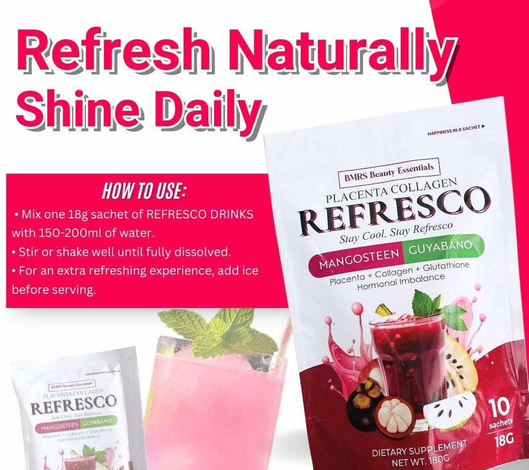 BMRS PLACENTA COLLAGEN CALAMANSI FLAVOR REFRESCO DRINK PLACENTA + COLLAGEN + GLUTATHIONE DIETARY SUPPLEMENT 18G