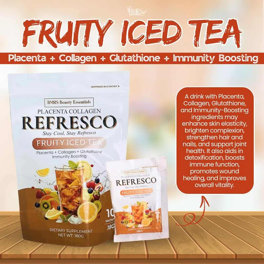 BMRS PLACENTA COLLAGEN CALAMANSI FLAVOR REFRESCO DRINK PLACENTA + COLLAGEN + GLUTATHIONE DIETARY SUPPLEMENT 18G