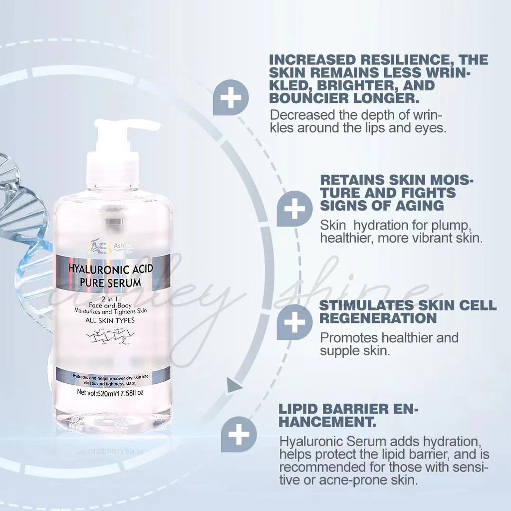 Ashley Shine ACID Hyaluronic Pure Serum 2 in 1 Face and Body Moisturizes Tightens Skin 520ml
