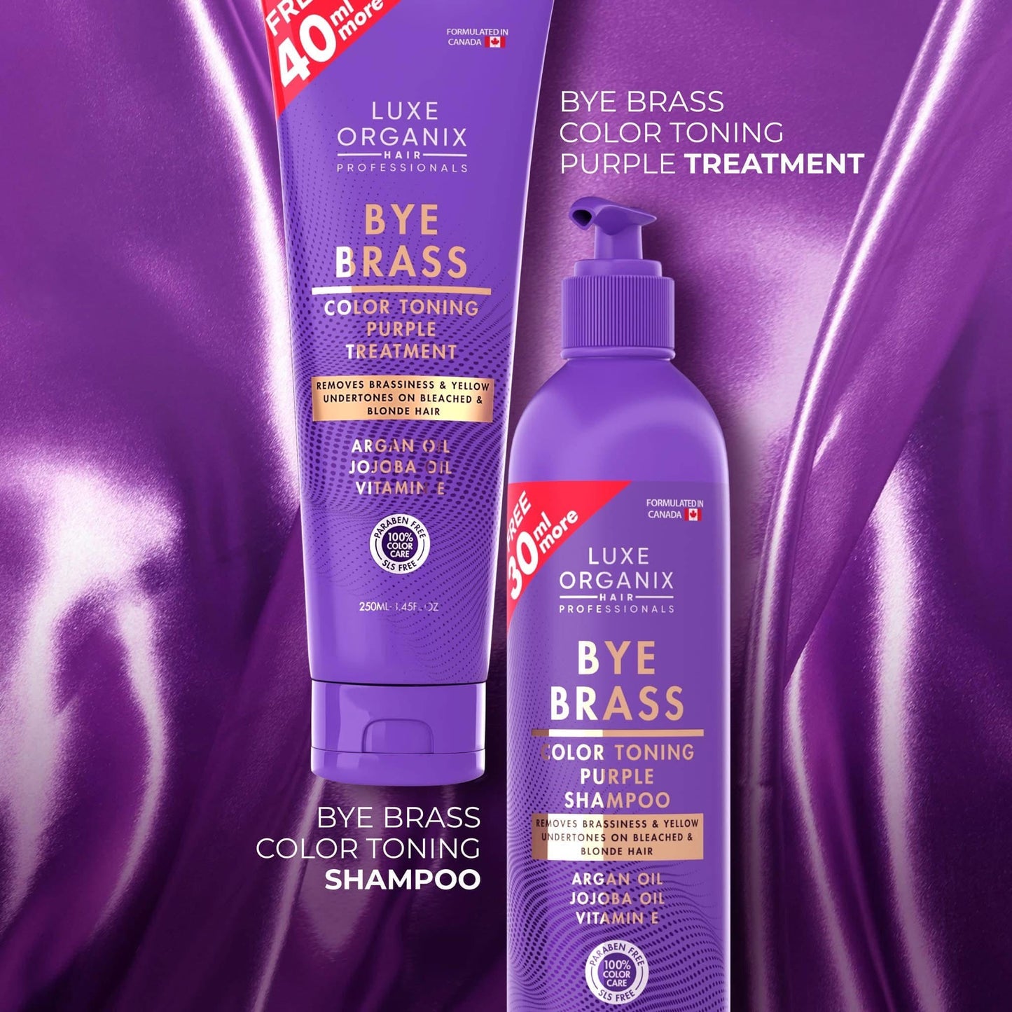 Bye Brass Purple Shampoo 240ml color toning Purple Conditioner Luxe Organix