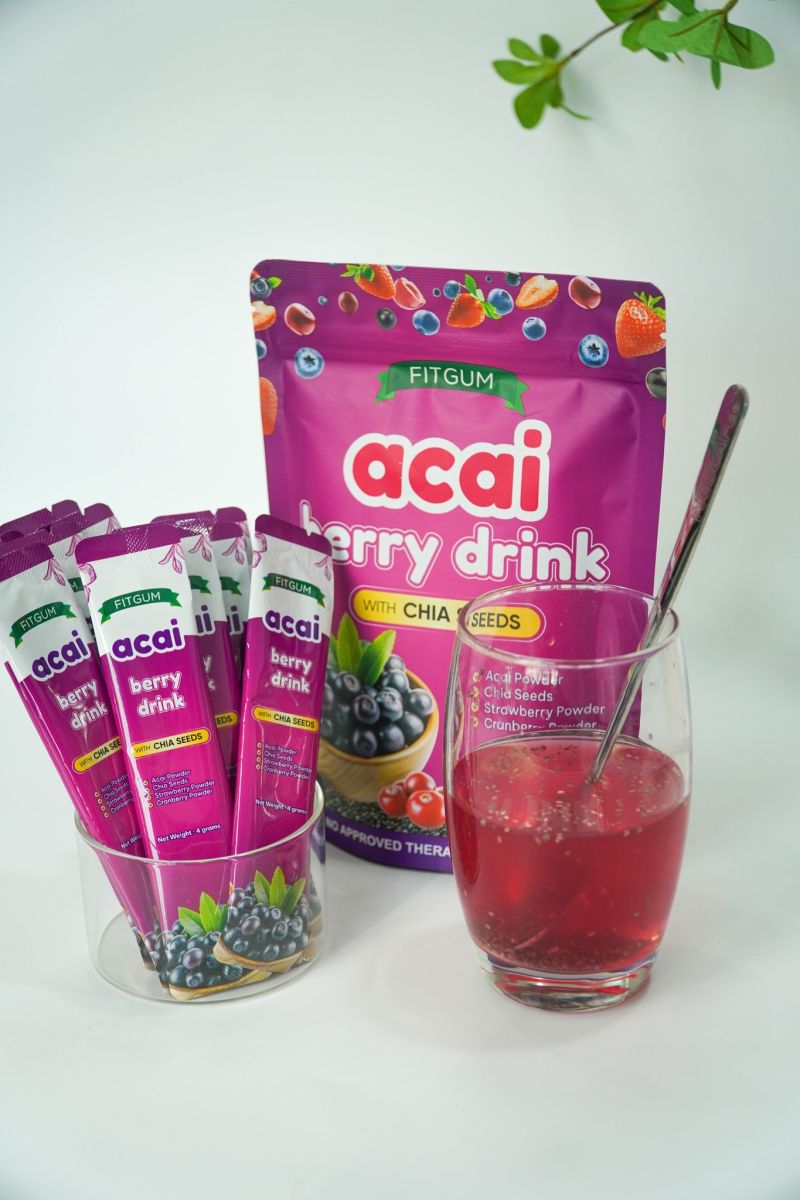 Fitgum Acai Berry Drink With Chia Seeds Glutathione Collagen Beauty Drink Anti-aging, Whitening Skin And Keeping Fit