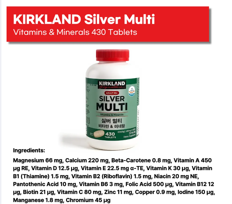 KIRKLAND Silver Multi 430 Tablets | Daily Multivitamin Supplement for Elders