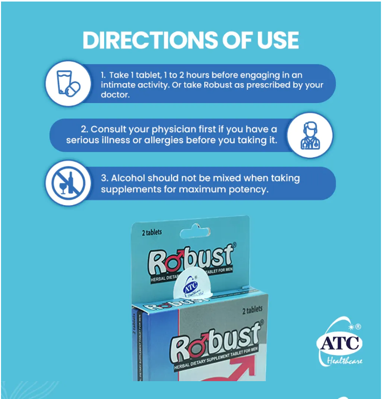 ATC HEALTH Robust 2 Tablets Men's Dietary Supplement Original Authentic FDA Approved Sexual function enhancement No side effects