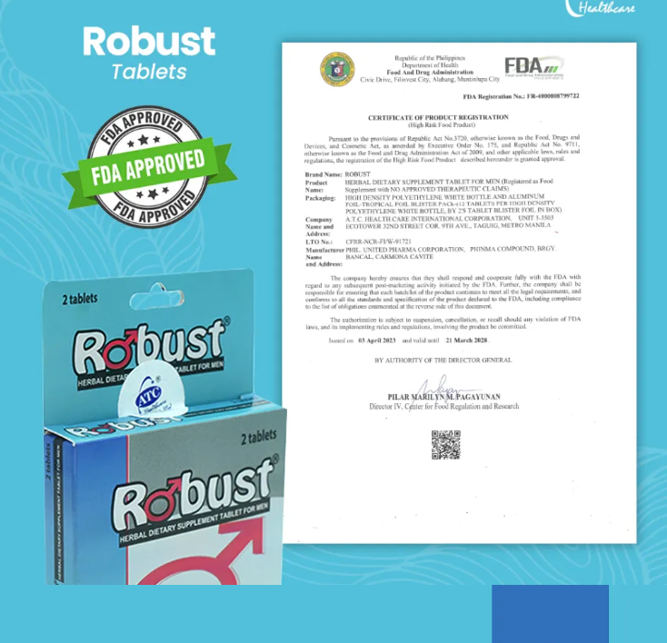 ATC HEALTH Robust 2 Tablets Men's Dietary Supplement Original Authentic FDA Approved Sexual function enhancement No side effects