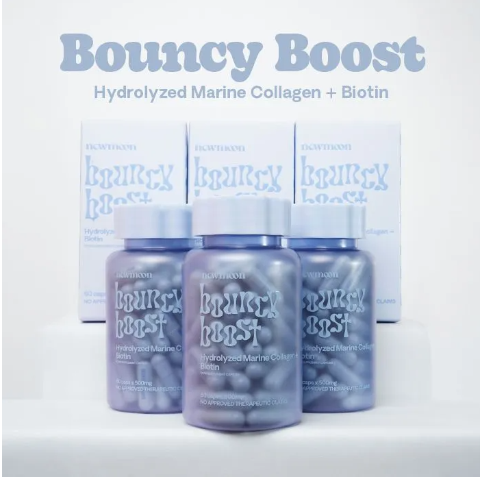 NEW MOON Bouncy Boost Collagen + Biotin 500mg 60 CAPSULE with Hydrolyzed Marine Collagen, Biotin