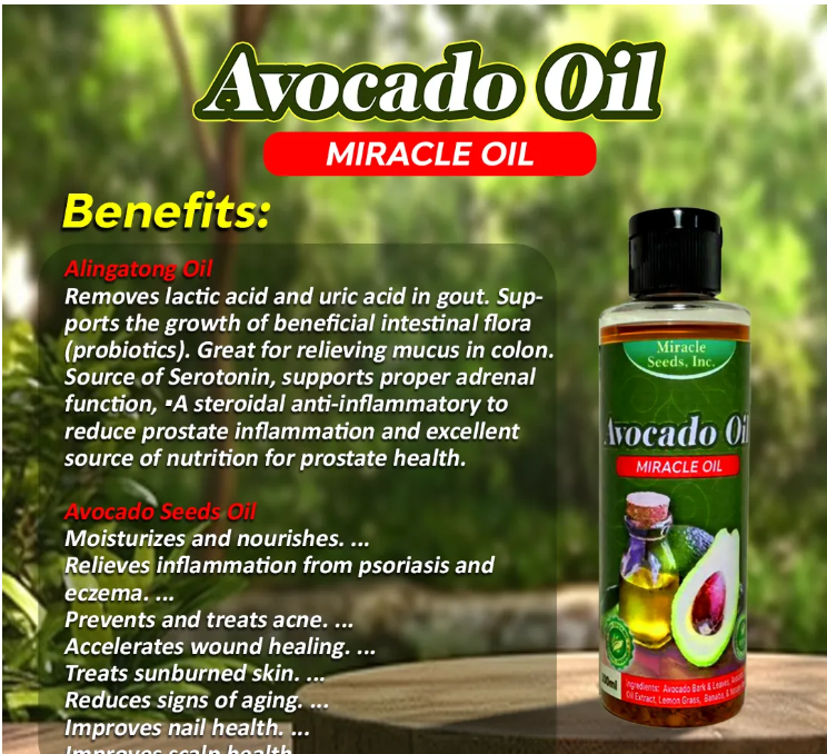 Avocado Miracle Oil 60ml – Herbal Oil for Skin, Hair & Body | Pampakinis, Anti-Kati, Lamig, Organic & Essential Oil