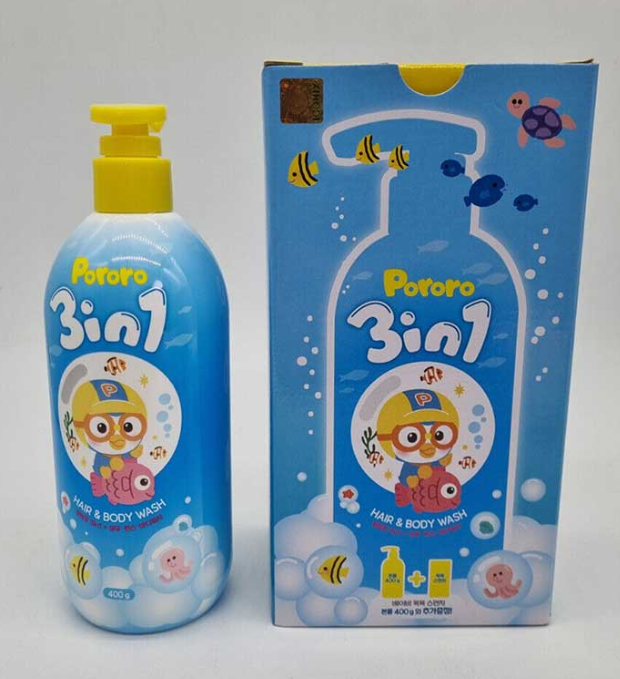 PORORO 3 IN 1 HAIR+BODY WASH + BATH SPONGE 400ml