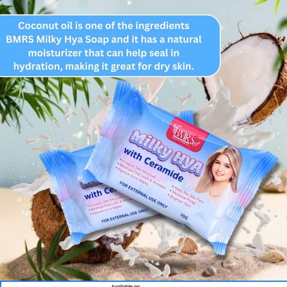 3PCS BMRS MILKY HYA WITH CREAMIDE SOAP Increase Skin Moisture, Minimize Fine Line & Wrinkles, Brighten Skin 70g