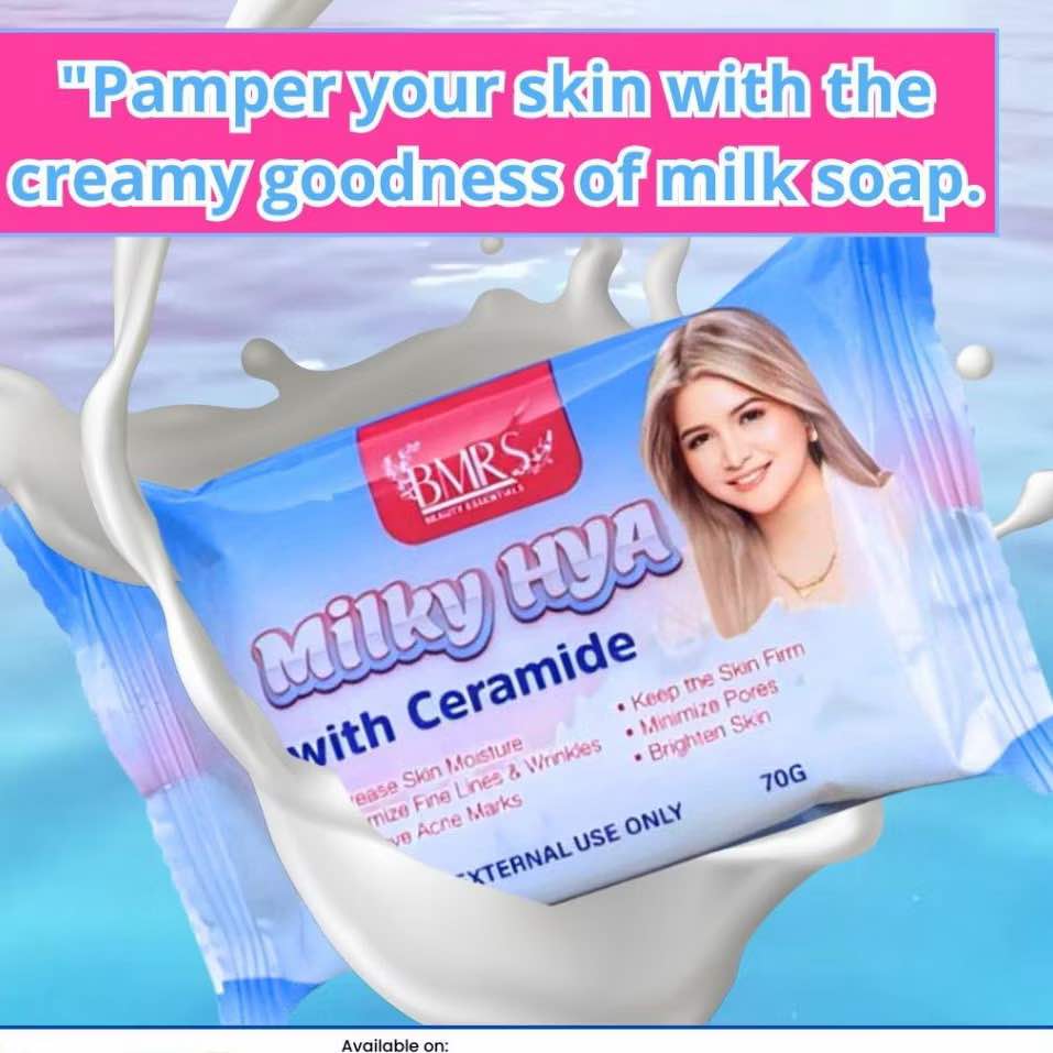 3PCS BMRS MILKY HYA WITH CREAMIDE SOAP Increase Skin Moisture, Minimize Fine Line & Wrinkles, Brighten Skin 70g