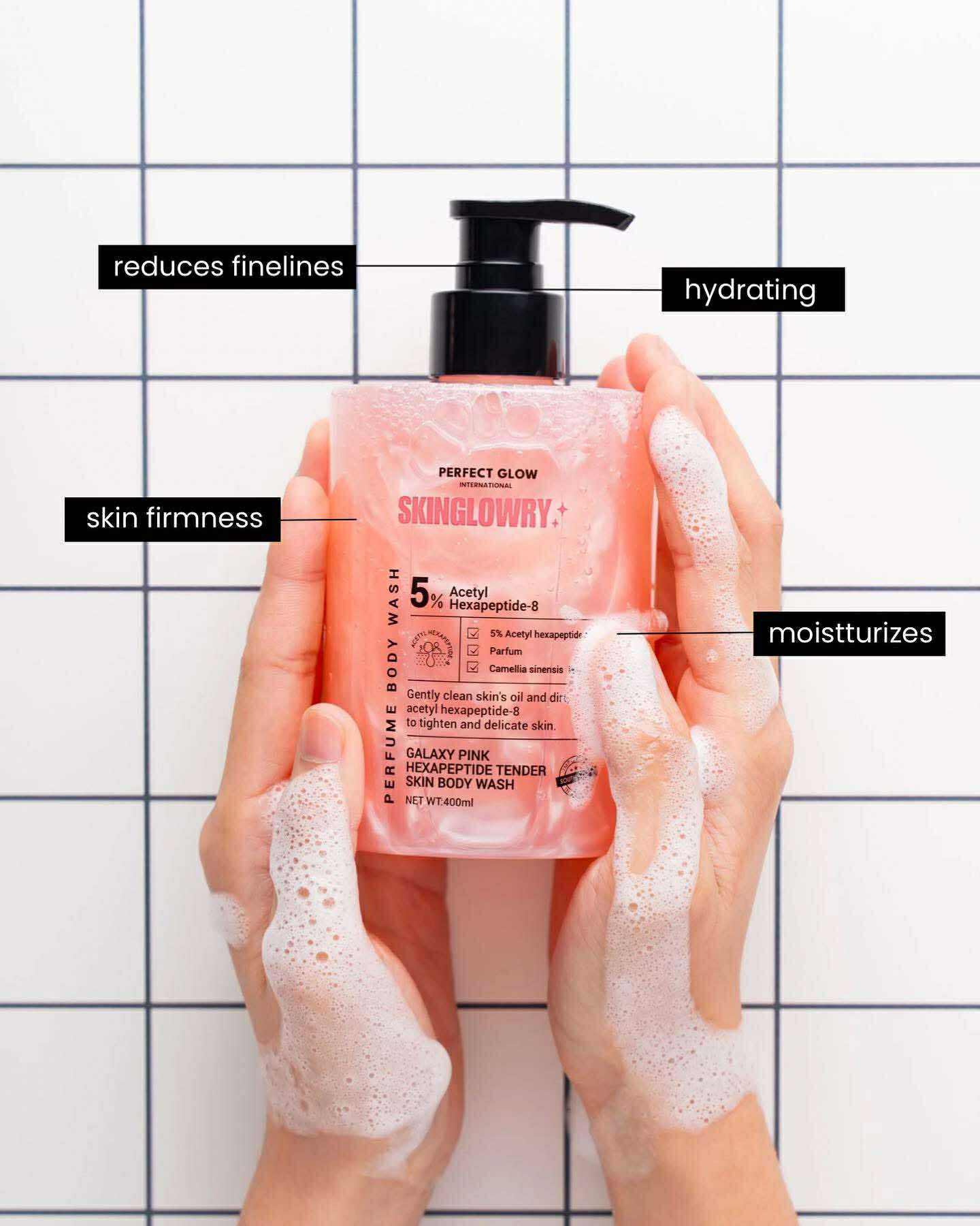 Skin Glowry Perfect Glow Shower Gel - Galaxy Pink Hexapeptide Tender Skin Or Gr Green Aha Fruit Acid Smooth Body Wash 400mL kiwi and Jasmine
