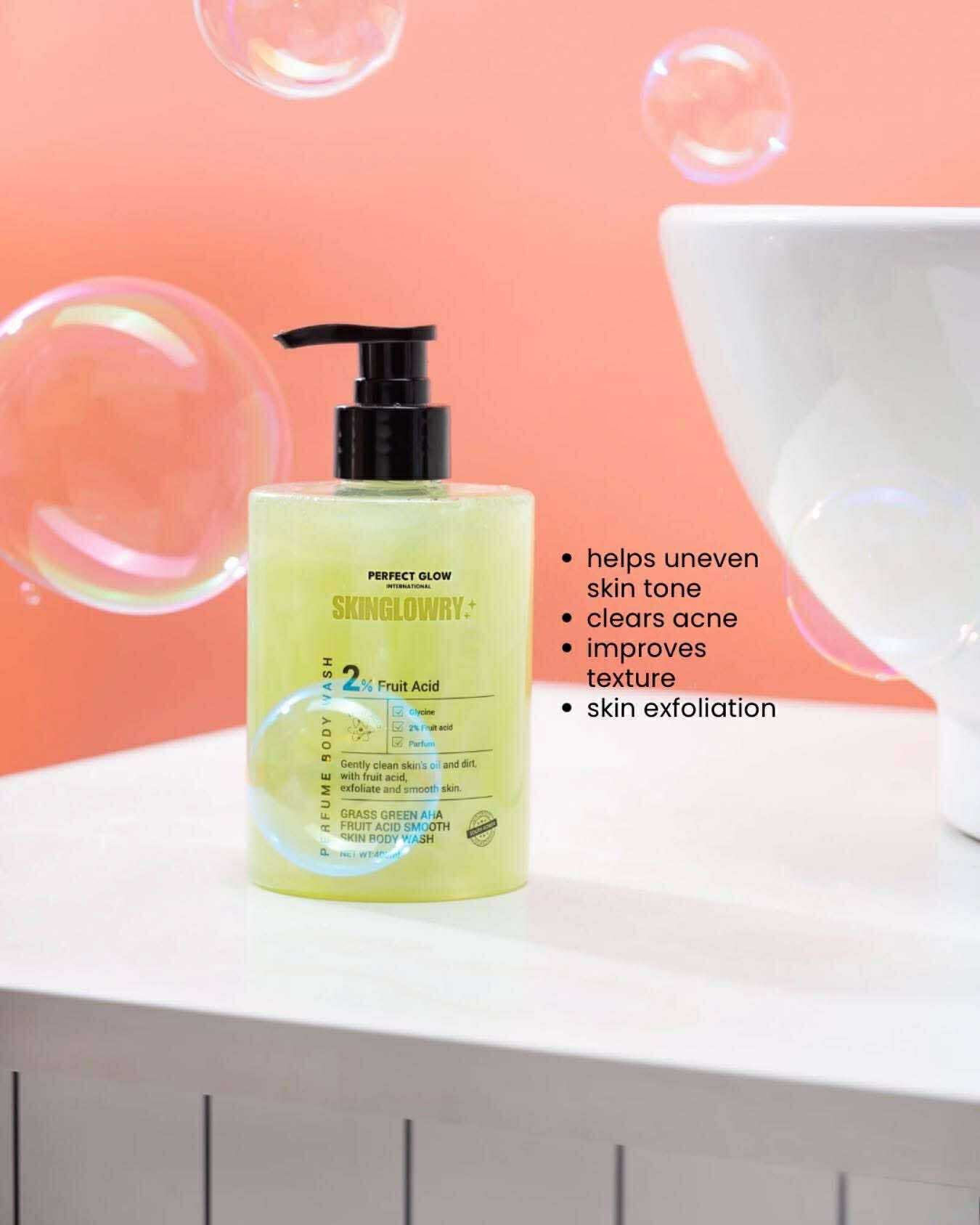 Skin Glowry Perfect Glow Shower Gel - Galaxy Pink Hexapeptide Tender Skin Or Gr Green Aha Fruit Acid Smooth Body Wash 400mL kiwi and Jasmine