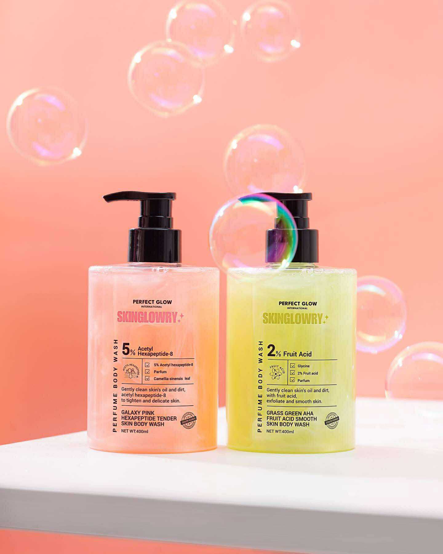 Skin Glowry Perfect Glow Shower Gel - Galaxy Pink Hexapeptide Tender Skin Or Gr Green Aha Fruit Acid Smooth Body Wash 400mL kiwi and Jasmine