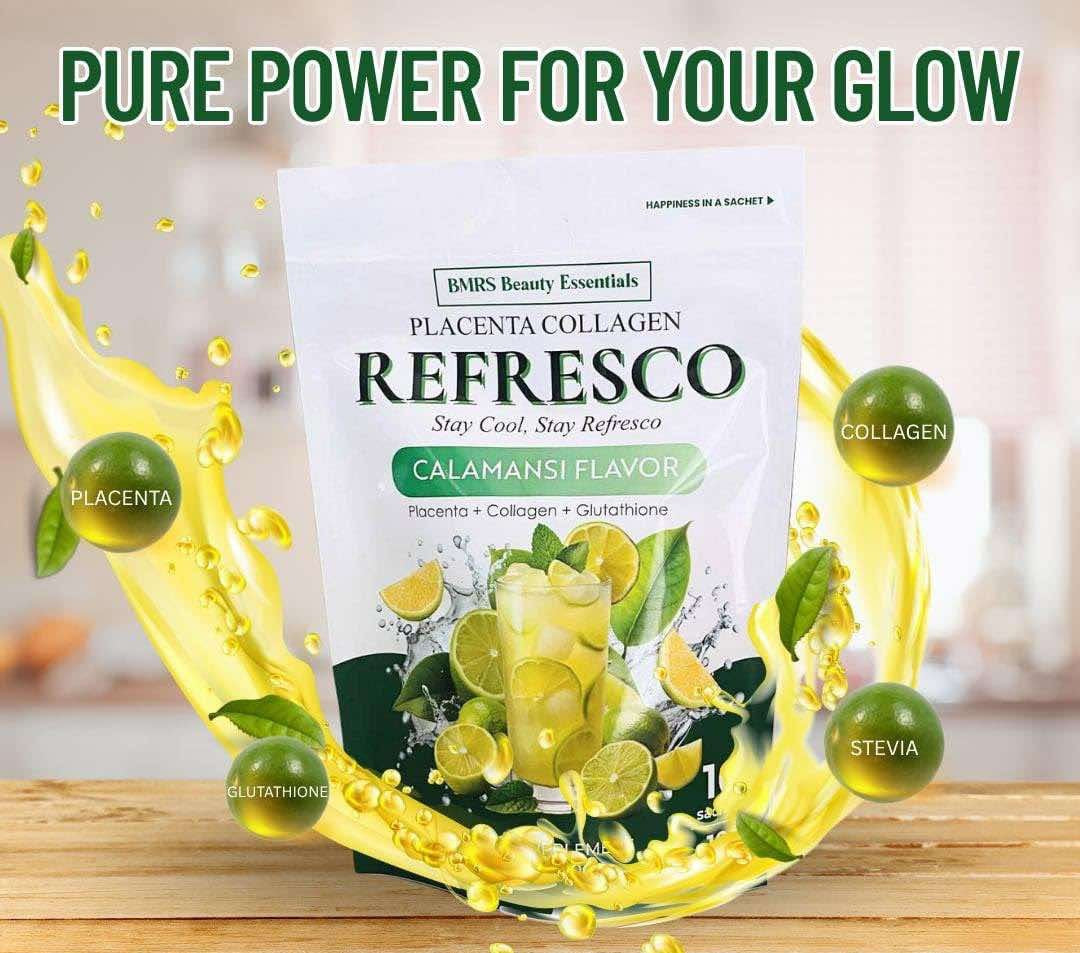 BMRS PLACENTA COLLAGEN CALAMANSI FLAVOR REFRESCO DRINK PLACENTA + COLLAGEN + GLUTATHIONE DIETARY SUPPLEMENT 18G