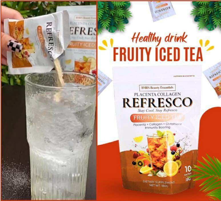BMRS PLACENTA COLLAGEN CALAMANSI FLAVOR REFRESCO DRINK PLACENTA + COLLAGEN + GLUTATHIONE DIETARY SUPPLEMENT 18G