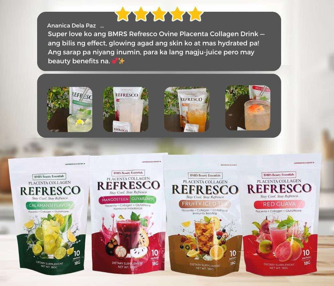 BMRS PLACENTA COLLAGEN CALAMANSI FLAVOR REFRESCO DRINK PLACENTA + COLLAGEN + GLUTATHIONE DIETARY SUPPLEMENT 18G