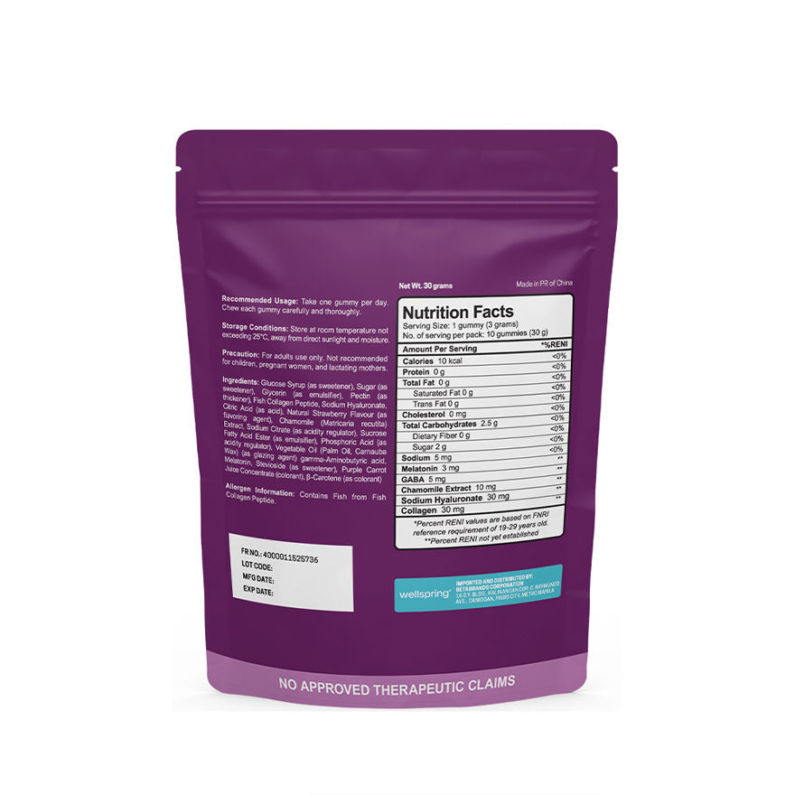 Wellspring Night Time Beauty Melatonin with Collagen and Hyaluronic Acid Gummies for Better Sleep with Glowing Skin Anti Aging