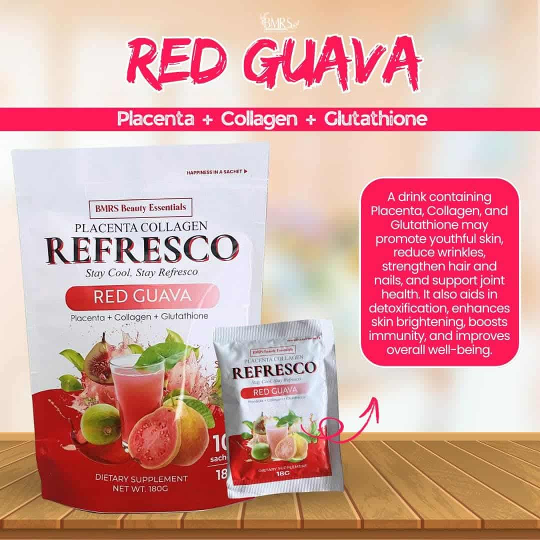 BMRS PLACENTA COLLAGEN CALAMANSI FLAVOR REFRESCO DRINK PLACENTA + COLLAGEN + GLUTATHIONE DIETARY SUPPLEMENT 18G