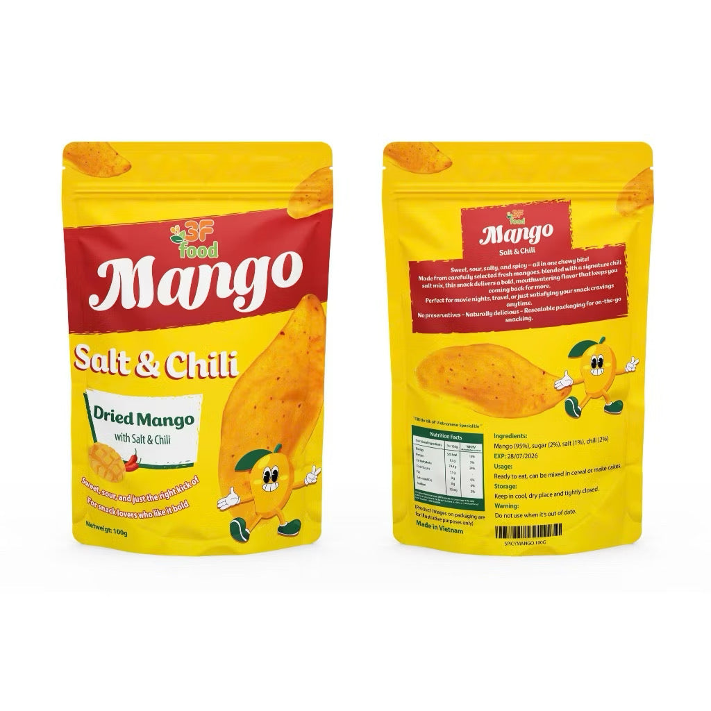 Dried Mango With Salt and Chili 3F Food – No Sugar, No Fried, Healthy Spicy Sour Snack