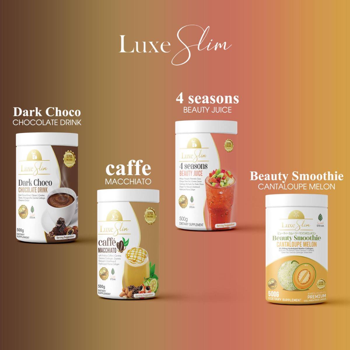 Luxe Slim HALF KILO (Caffe Macchiato, Dark Choco, Melon, 4 Seasons, Matcha, Decaf) Slimming Drinks