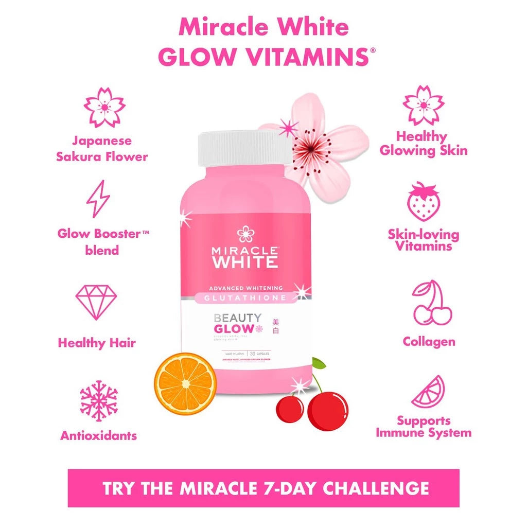 Miracle White Advanced Whitening Glutathione 2,030mg Gluta+, Collagen, Sakura Flower, Vit C