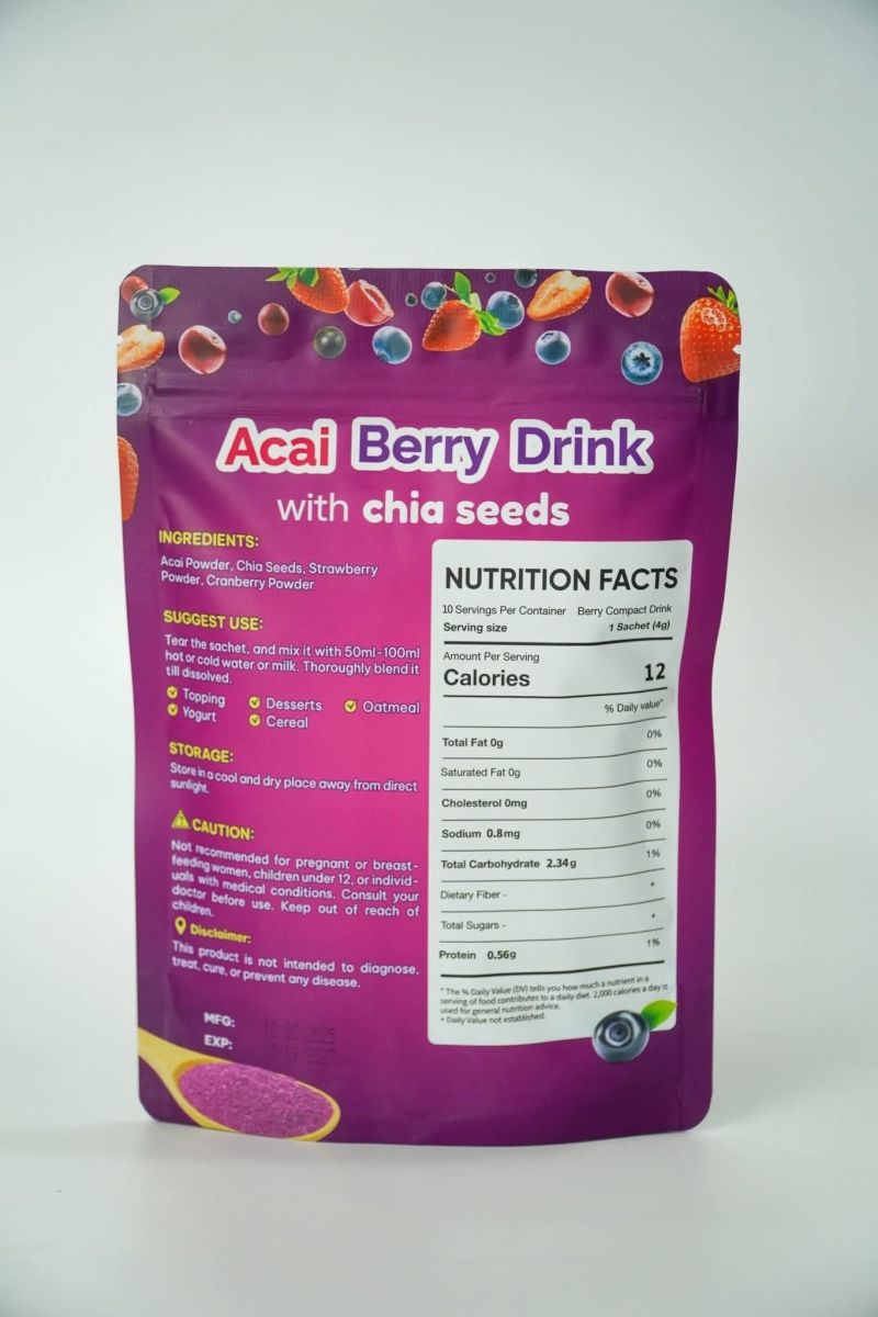 Fitgum Acai Berry Drink With Chia Seeds Glutathione Collagen Beauty Drink Anti-aging, Whitening Skin And Keeping Fit