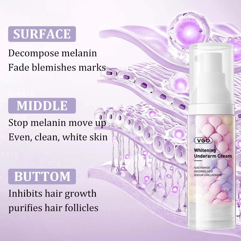 VGO 50X Underarm Whitening Body Cream Underarm Odor Remover Deodorant Inguinal Whitening Cream Underarm Neck Inner Thigh And Bikini Area Whitening Cream 40g