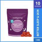 Wellspring Night Time Beauty Melatonin with Collagen and Hyaluronic Acid Gummies for Better Sleep with Glowing Skin Anti Aging