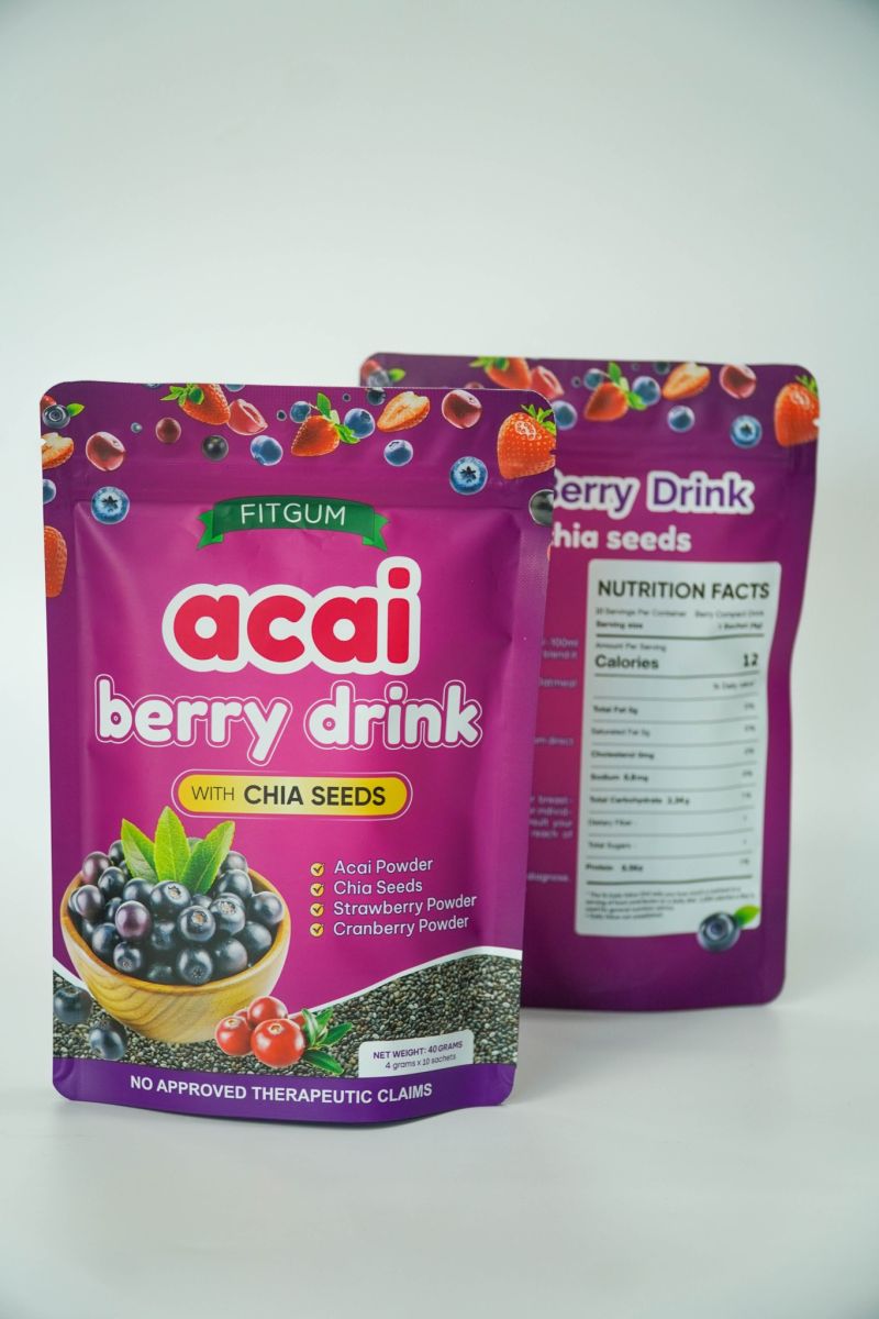 Fitgum Acai Berry Drink With Chia Seeds Glutathione Collagen Beauty Drink Anti-aging, Whitening Skin And Keeping Fit