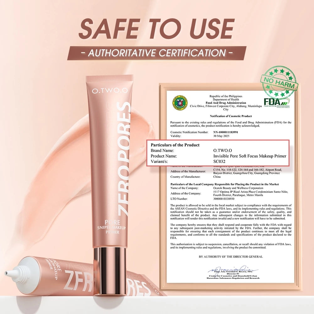 O.TWO.O Makeup Primer Oil Control Base Invisible Pore Soft Focus Long-lasting Brighten Smooth Skin