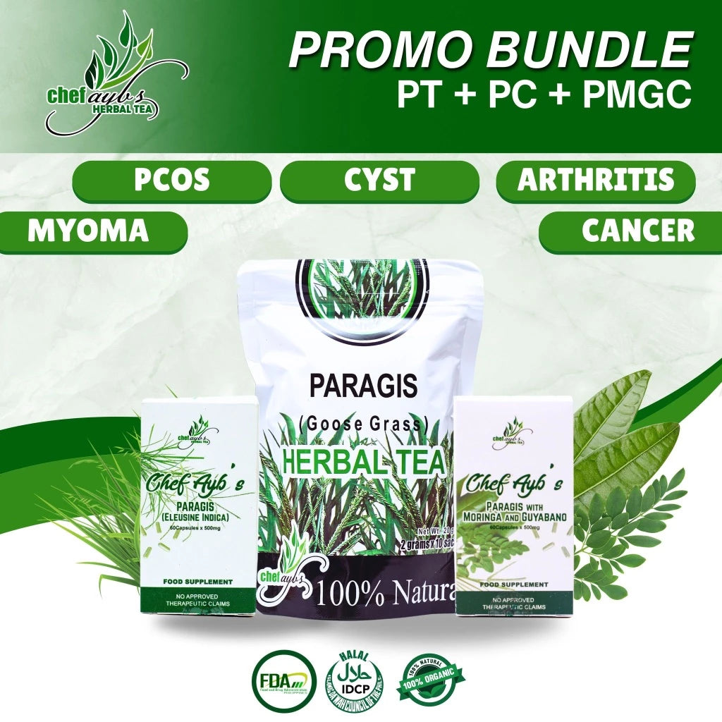 CHEF AYB'S POWER TRIO || 1 PARAGIS TEA, 1 PARAGIS CAPSULE, 1 PARAGIS W MORINGA AND GUYABANO CAPSULE