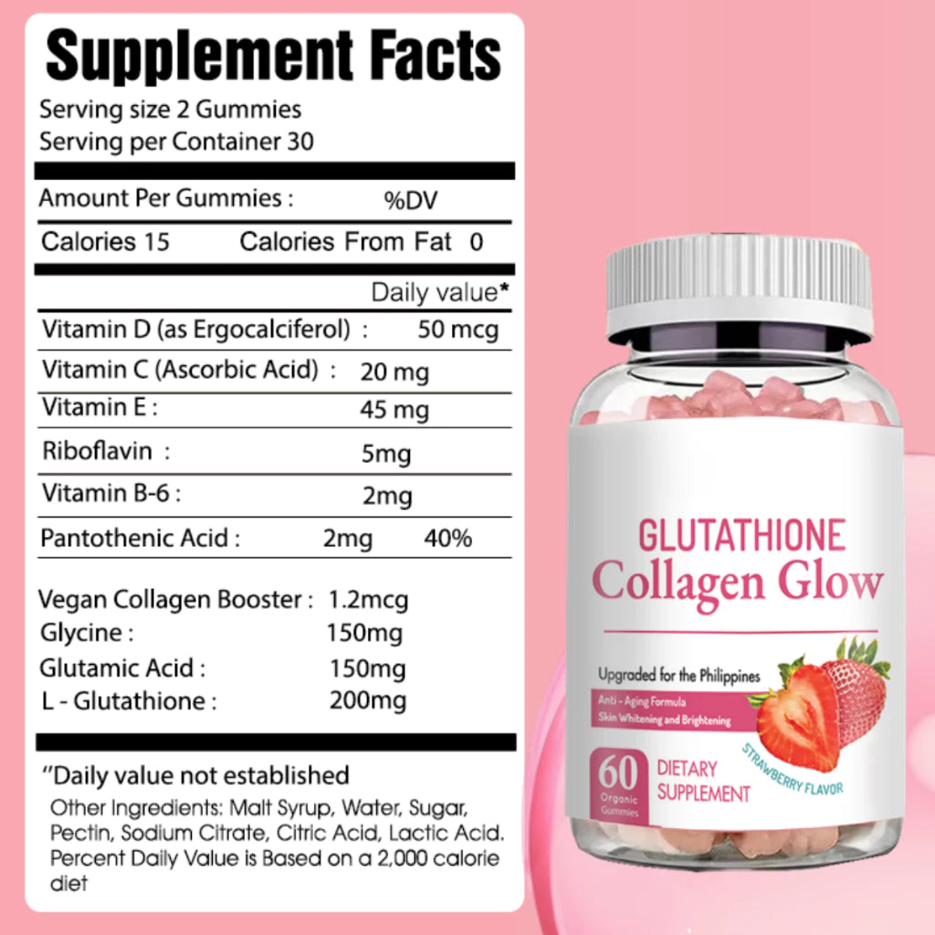 Glutathione Collagen Glow Gluta gummies Anti-Aging Whitening Skin Vitamins Gummies |